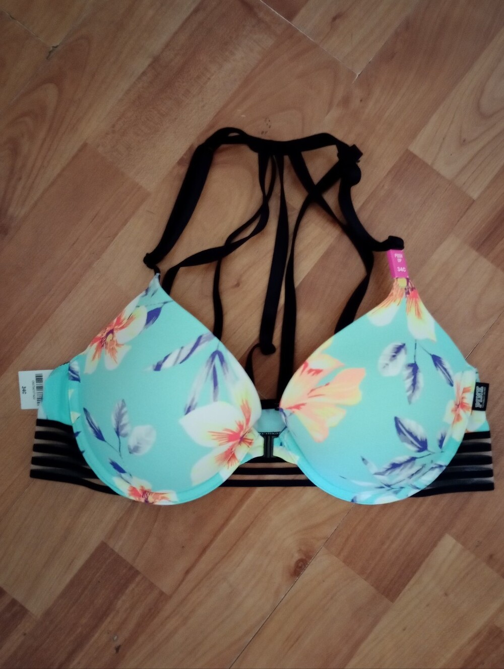 New PINK Victoria's Secret Push Up Floral Strappy Underwire Bra